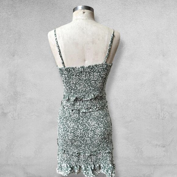 Hollister Womens Smocked Mini Dress Womens M Green White Romantic Boho - Picture 3 of 8